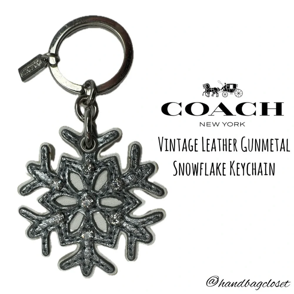 Coach Vintage Leather Gunmetal Snowflake Winter Key Bag Charm Keychain